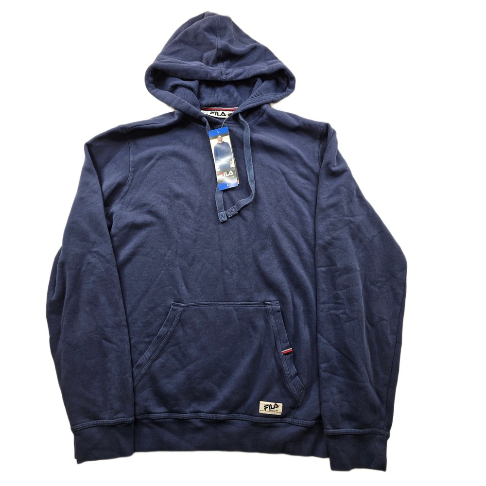 Fila Fleece Hoodie Mens Large Navy Blue Cotton Blend Pullover NEW